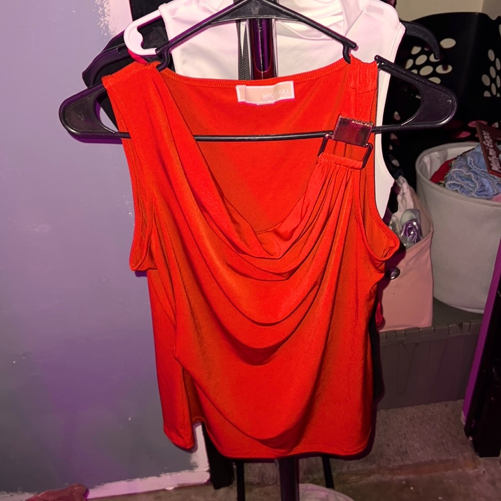 Red MK SHIRT dressy gold bangle on one sleeve